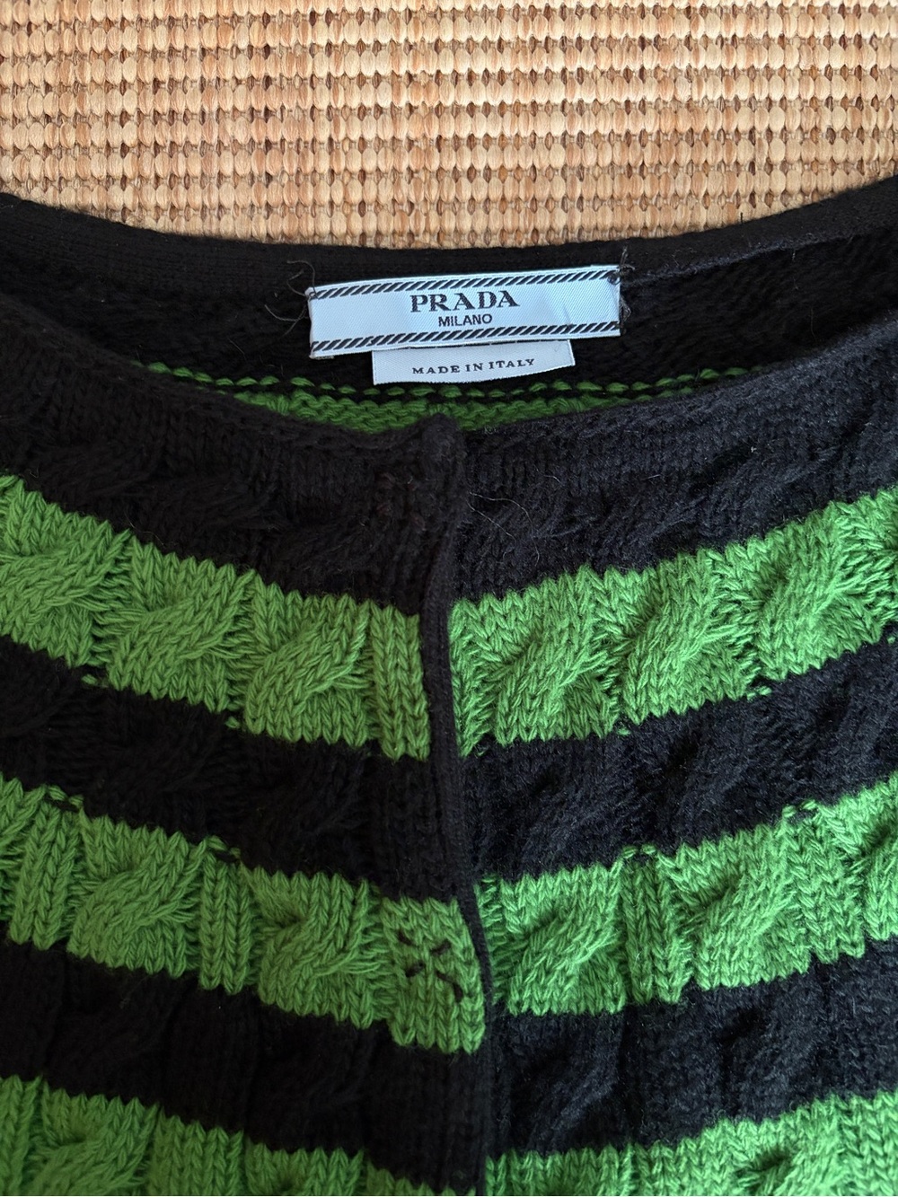Vintage Prada Cashmere Wool Bateau Boatneck Striped Knit Cardigan Sweater Black - Picture 3 of 5